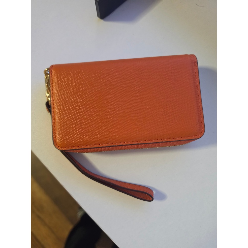 RARE Michael Kors Orange Saffiano Leather Studded Zip Around Wristlet Wallet - Picture 3 of 8